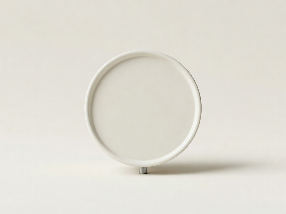 Soft-lit 3D render of a round dial oven thermometer on a plain cream background
